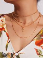 Romwe Cross Pendant Layered Chain Necklace With Rhinestone
