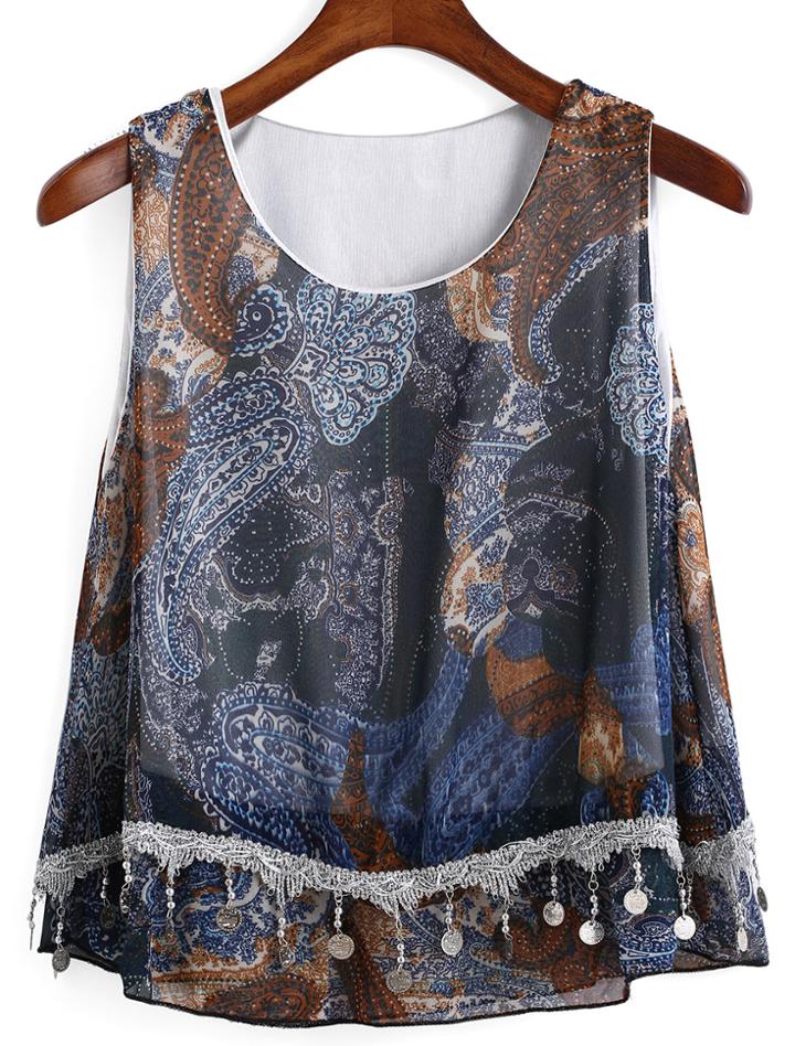 Romwe Paisley Print Tank Top