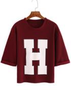 Romwe Red Short Sleeve H Print Crop T-shirt