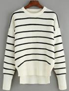 Romwe Dip Hem Striped Loose Sweater