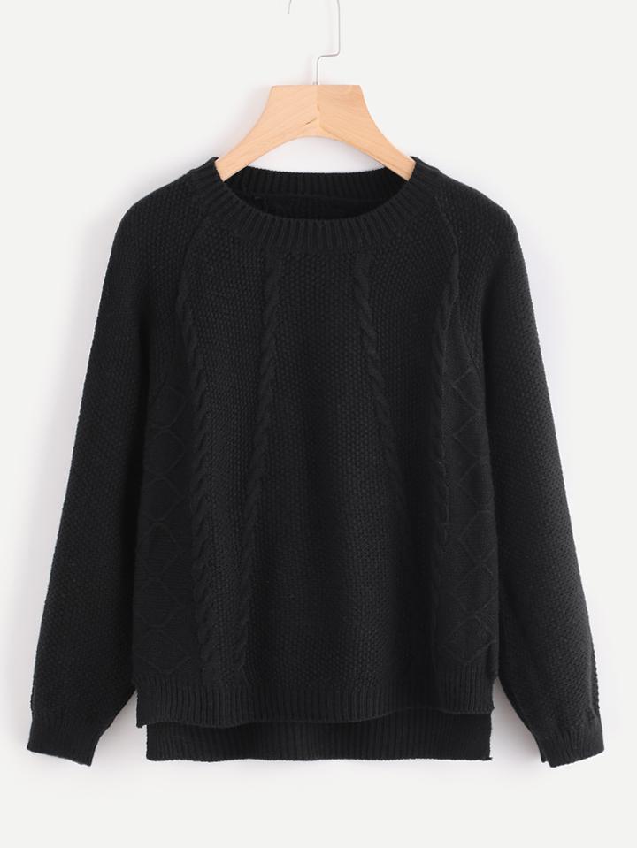 Romwe Dip Hem Cable Knit Sweater