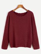 Romwe Burgundy Long Sleeve Textured Sweater