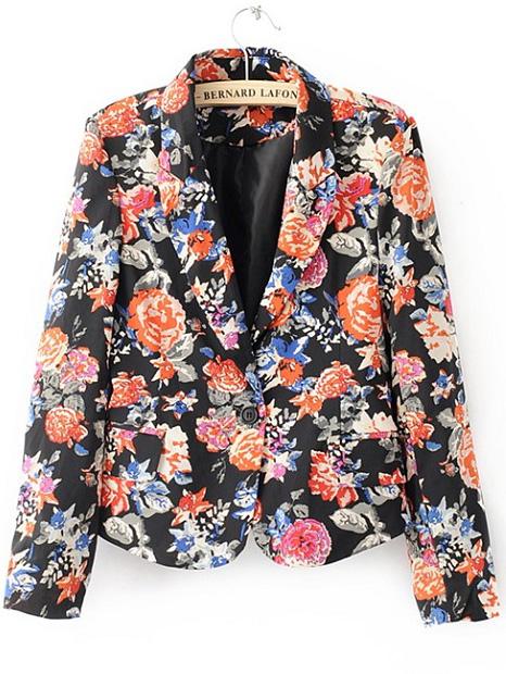 Romwe Notch Lapel Florals Single Button Blazer