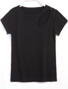 Romwe Round Neck With Hollow T-shirt
