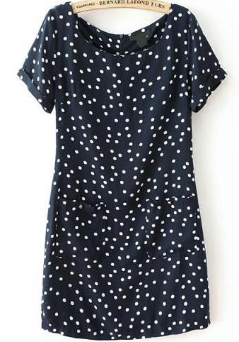 Romwe With Zipper Polka Dot Dress