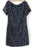 Romwe With Zipper Polka Dot Dress