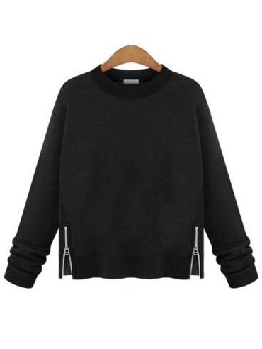 Romwe Dropped Shoulder Seam Zippers Black Sweatshirt