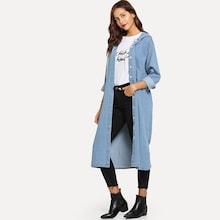 Romwe Button Front Hooded Longline Coat