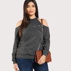 Romwe Plus Ripped Cold Shoulder Sweatshirt