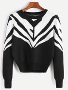 Romwe Black And White Geo Pattern Crop Sweater