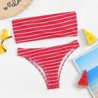 Romwe Striped Print Bandeau With Seam Detail Bikini Set