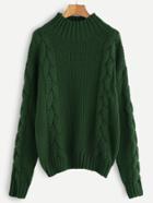 Romwe Green Cable Knit Turtleneck Sweater