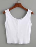 Romwe White Buttoned Front Ribbed Knit Crop Tank Top