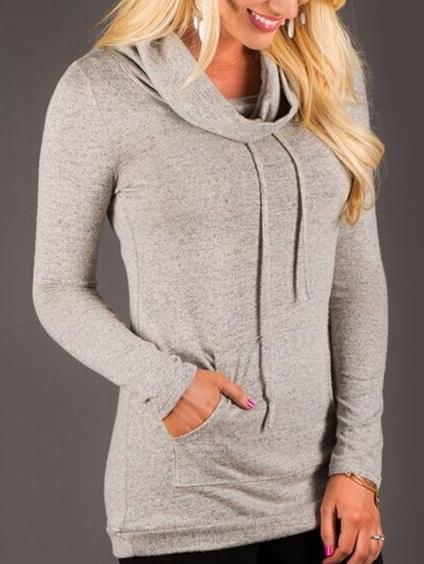 Romwe Grey Drawstring Cowl Neck Sweatshirt