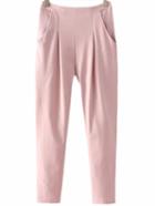 Romwe Pink Pockets Zipper Side Pleated Harem Pants
