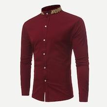 Romwe Men Wheat Ears Embroidery Shirt
