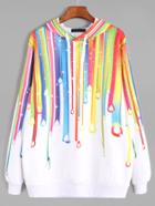 Romwe White Paint Drip Print Drawstring Hooded Sweatshirt