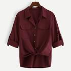 Romwe Knot Front Utility Shirt