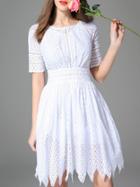 Romwe White Hollow Pleated A-line Dress