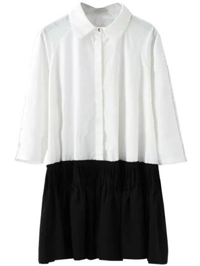 Romwe Color-block Lapel Long Sleeve A-line Dress
