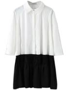 Romwe Color-block Lapel Long Sleeve A-line Dress