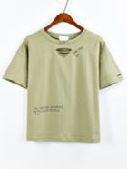 Romwe Olive Green Letter Print Ripped T-shirt