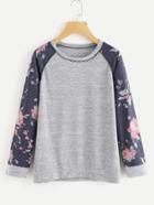 Romwe Floral Print Raglan Sleeve Tee