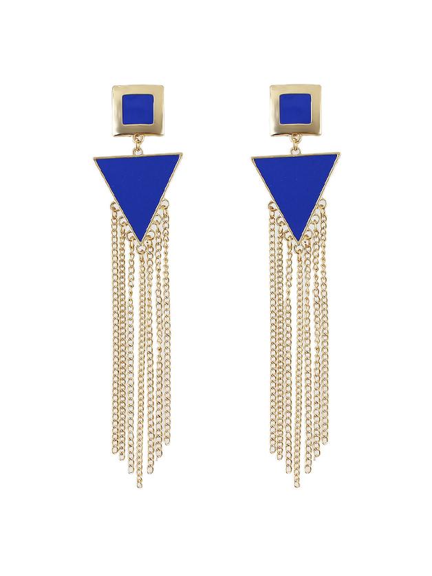 Romwe Blue Long Tassel Earrings Brincos