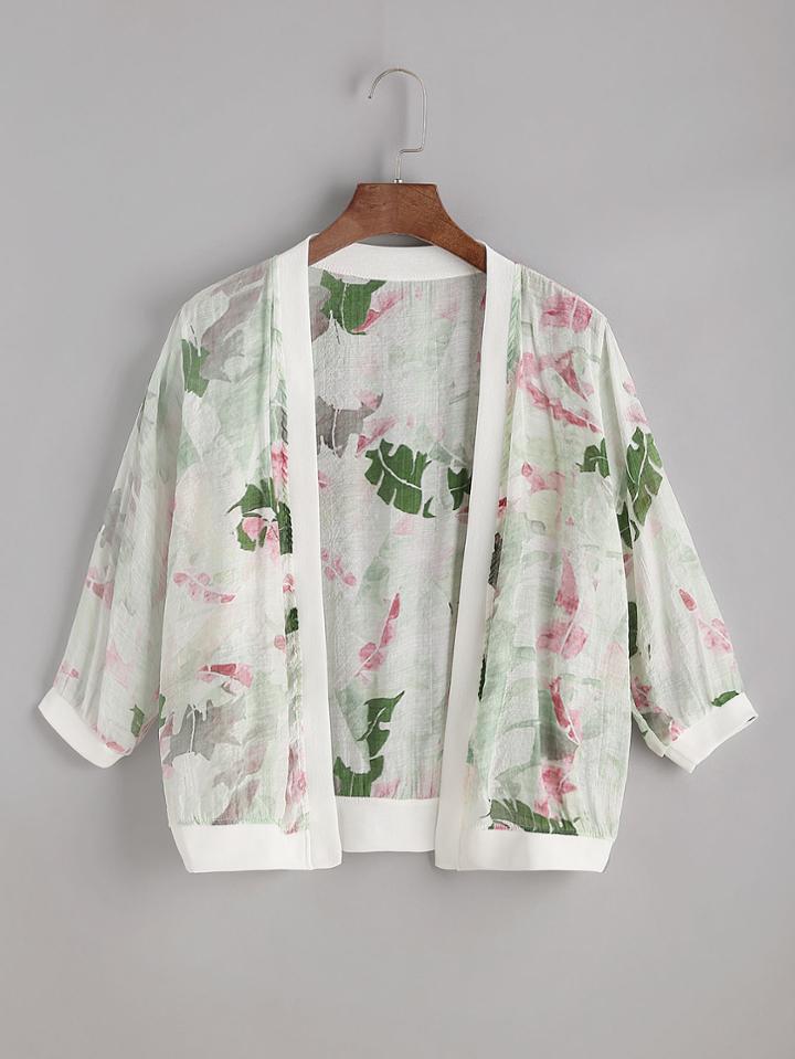 Romwe Green Floral Print Chiffon Top