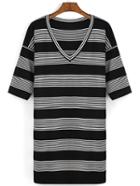 Romwe V Neck Striped Knit Dress