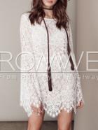 Romwe White Bell Sleeve Lace Embroidered Dress