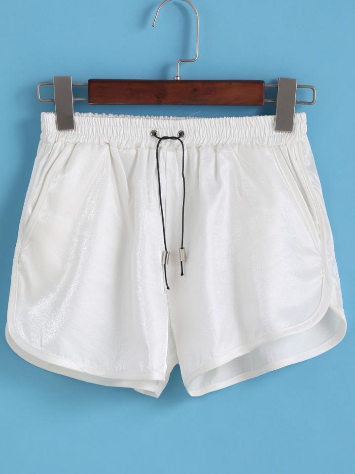 Romwe Drawstring Split White Shorts