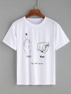 Romwe White Hand Gesture Print T-shirt
