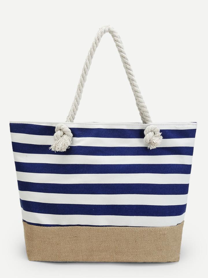 Romwe Stripes Tote Bag With Hemp Strap