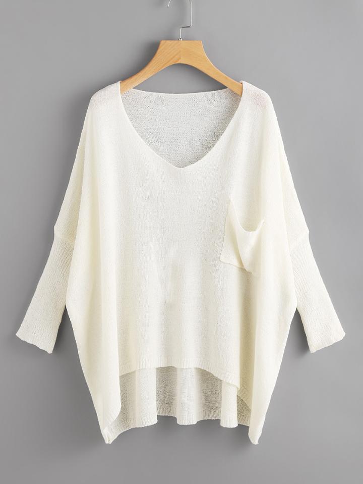 Romwe Loose Knit Dip Hem Dolman Jumper