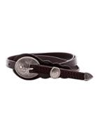 Romwe Black Vintage Carved Buckle Knurling Skinny Belt