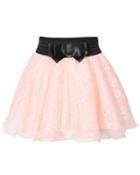 Romwe Bow Lace Mesh Flare Pink Skirt