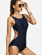 Romwe Plain Navy Cutout One-piece Swimwear