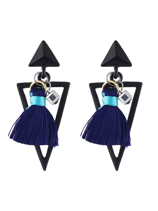 Romwe Blue Color Thread Tassel Geometric Big Stud Earrings