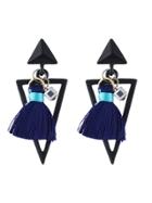 Romwe Blue Color Thread Tassel Geometric Big Stud Earrings
