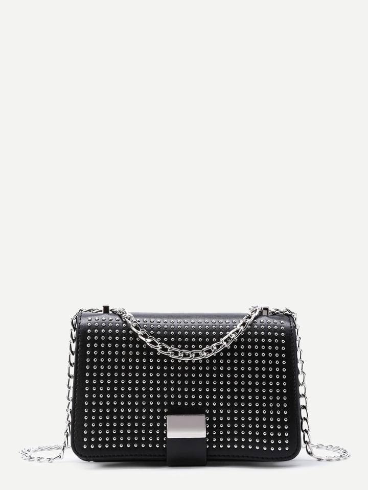 Romwe Studded Decorated Flap Pu Crossbody Chain Bag