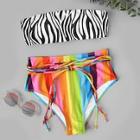 Romwe Zebra Pattern Bandeau Top With High Waist Bikini