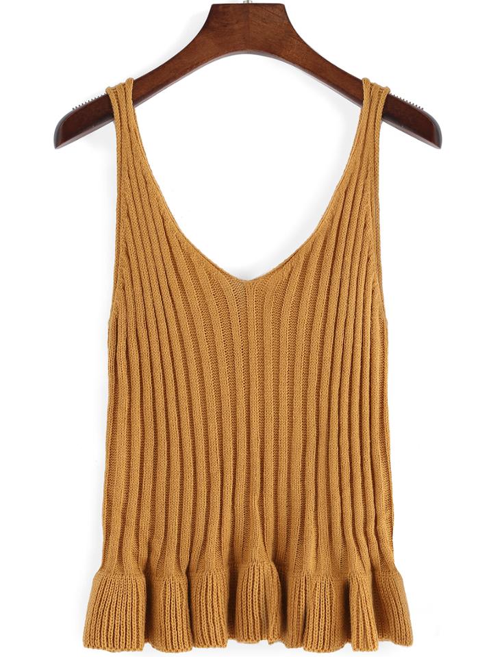 Romwe V Neck Ruffle Hem Tank Top