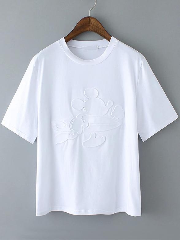 Romwe Mickey Embossed White T-shirt