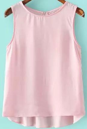 Romwe Dip Hem Back Zipper Pink Tank Top