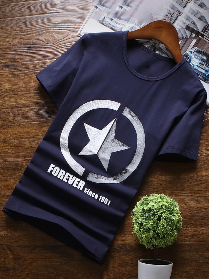 Romwe Men Star And Letter Print Tee