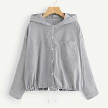 Romwe Drawstring Hem Stripe Hooded Blouse
