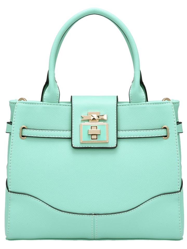 Romwe Pale Blue Twist Lock Metallic Embellished Bag