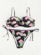 Romwe Calico Print Lace Trim Fuller Bust Bikini Set