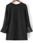 Romwe Black Long Sleeve Vintage Loose Dress